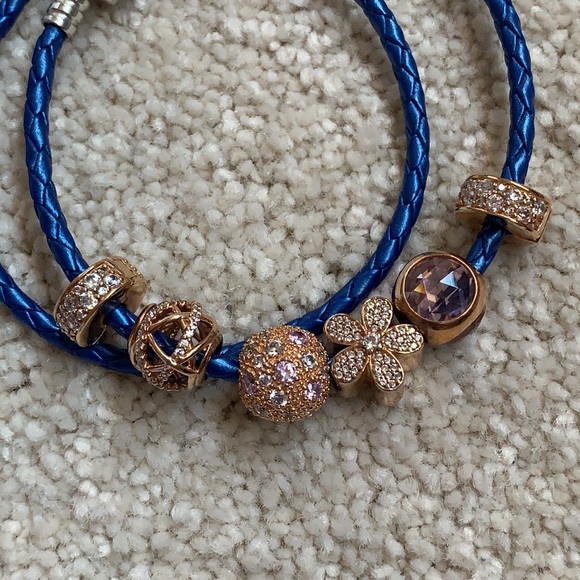 Pandora Blue Leather Bracelet with Charms - Picture 4 of 6